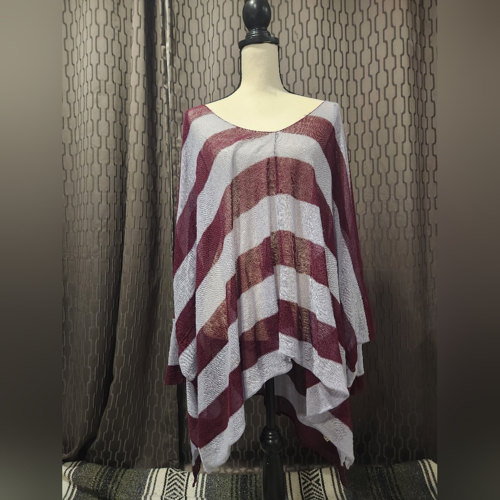 Free People Burgundy and Lavender Striped Poncho - Oversized
